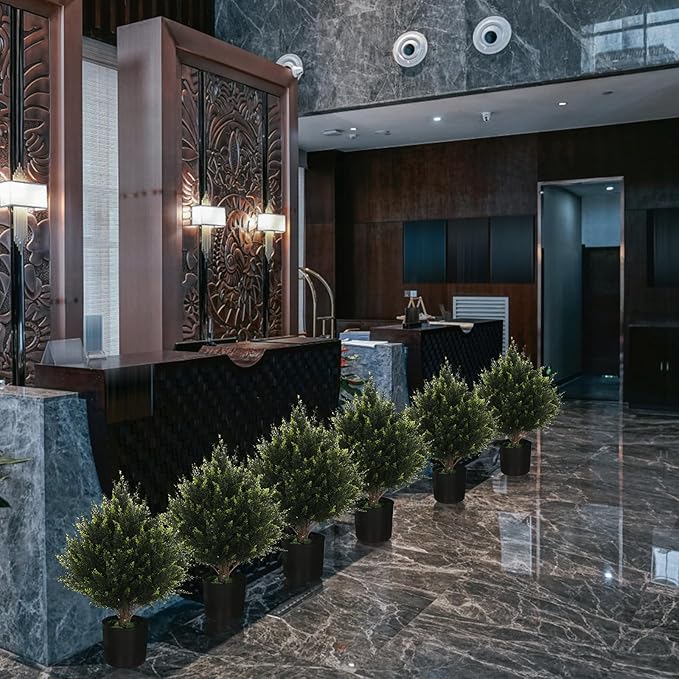 19” Artificial Cedar Outdoor Artificial Shrub Sunlight Resistant Leafy Potted Plant for Indoor Porch of Home and Office Artificial Outdoor Tree Topiary Trees