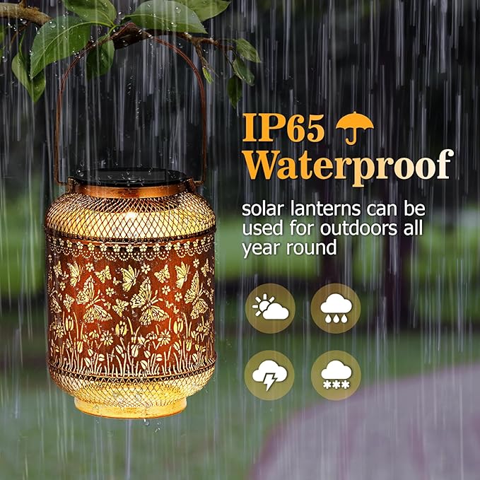 Butterfly Solar Lanterns Outdoor Garden Decor Gifts for Women Mom Grandma Metal Decor Hanging Solar Lights Outdoor Waterproof LED Lanterns for Yard, Patio, Lawn, Tabletop, Landscape