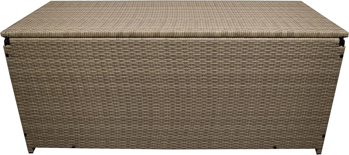Oakland Living Tan Indoor and Outdoor Balcony Patio Deck Porch Pool 113 Gallon Wicker Storage Box Trunk Bin with Metal Frame