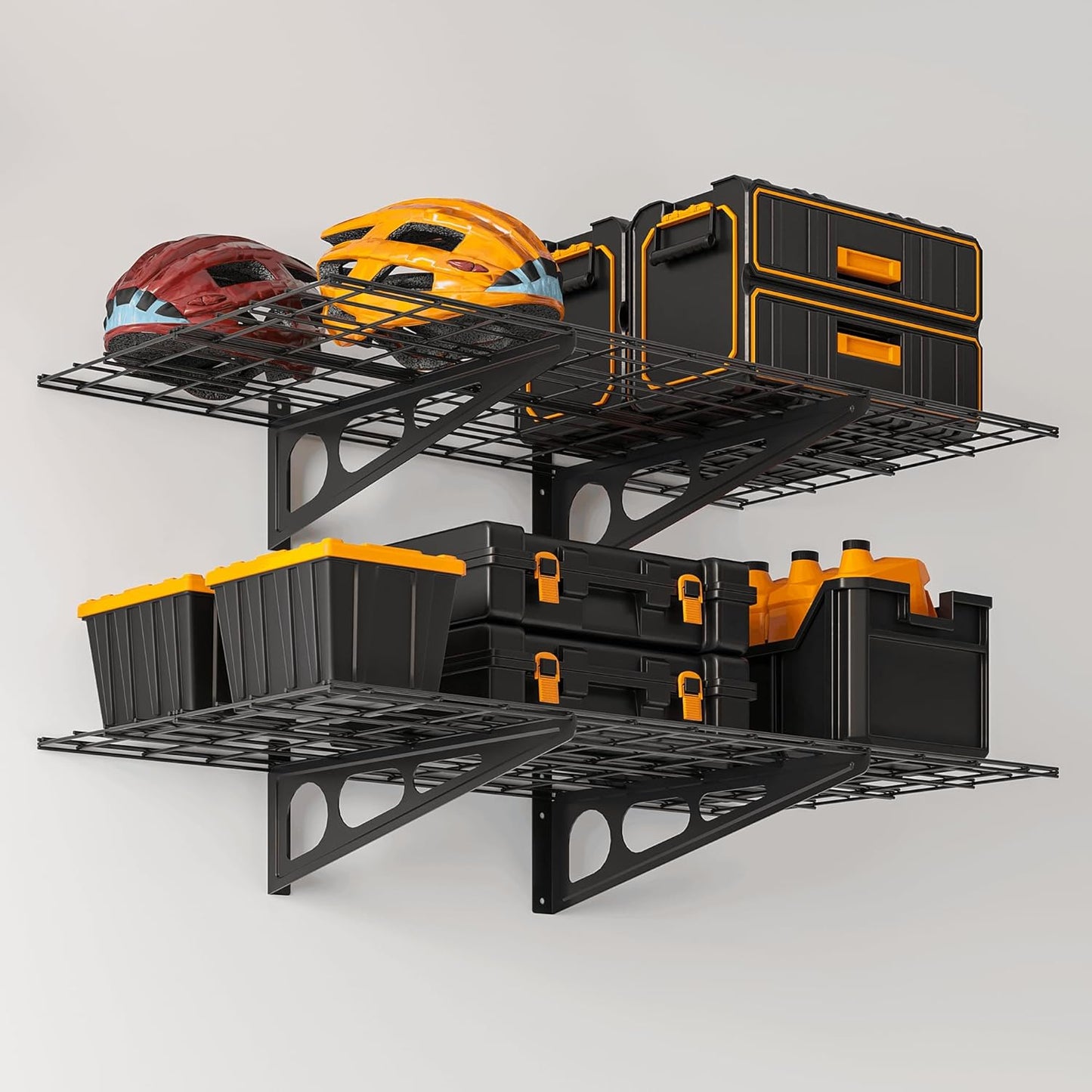 2x4 ft Garage Shelving, 2-Pack Wall-Mounted Shelves for Garage, Kitchen, Pantry Storage, 400 lbs Total Load Capacity Wall Shelving, Black