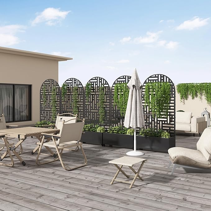 Casaphoria Metal Raised Garden Bed with Trellis and Wheels, 72"x35"x16" Arched Planter Box for Climbing Plants, Vegetables & Vines, Features Drainage Holes and Privacy Screen (Black-Helen)