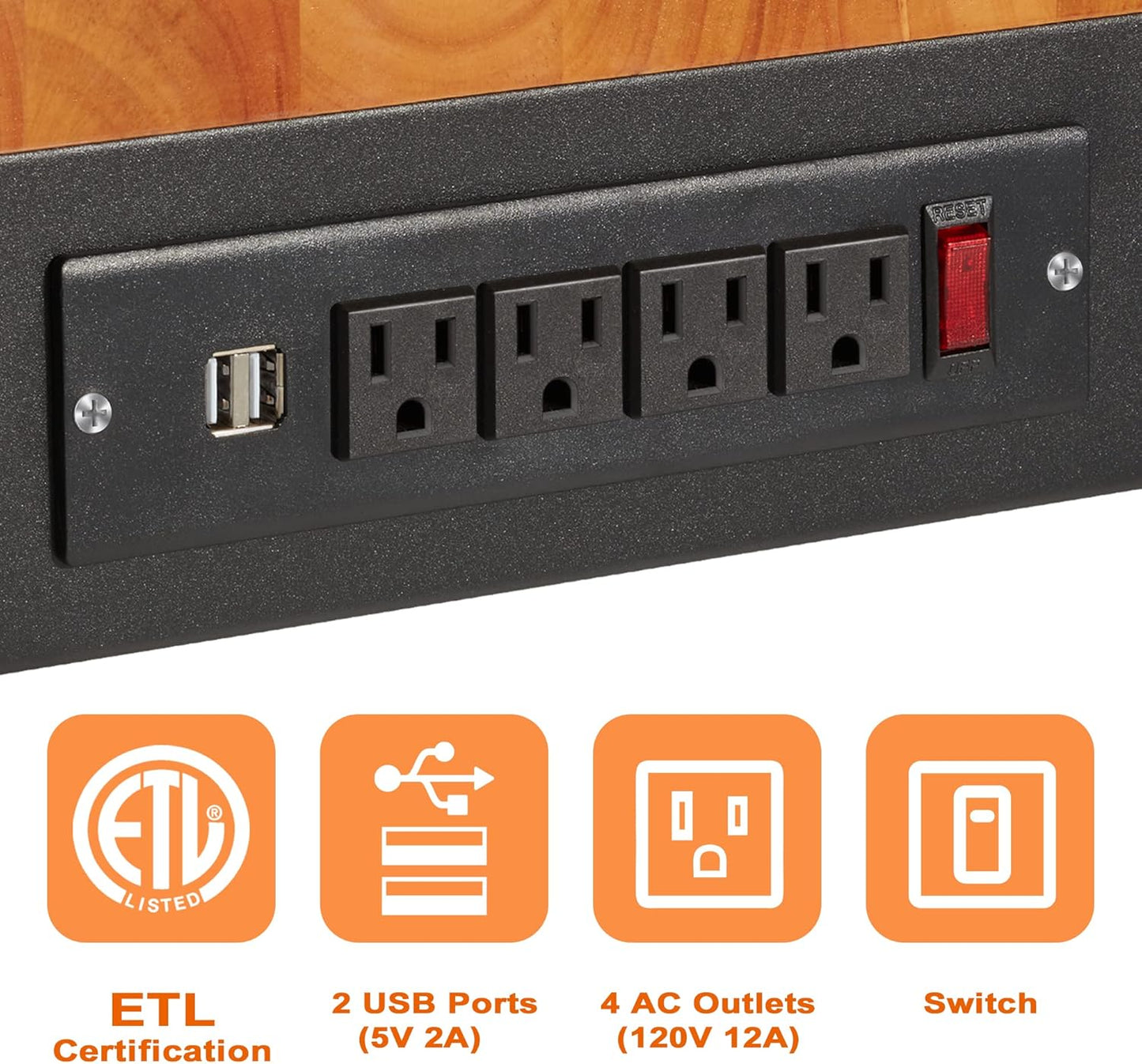 Haddockway Adjustable Workbench for Garage,48"x 24" Rubber Wood Top Worktable with Power Outlets, Max 2000 Lbs Load Capacity Heavy Duty Workstation for Workshop Office Home (Black Frame, 48in)