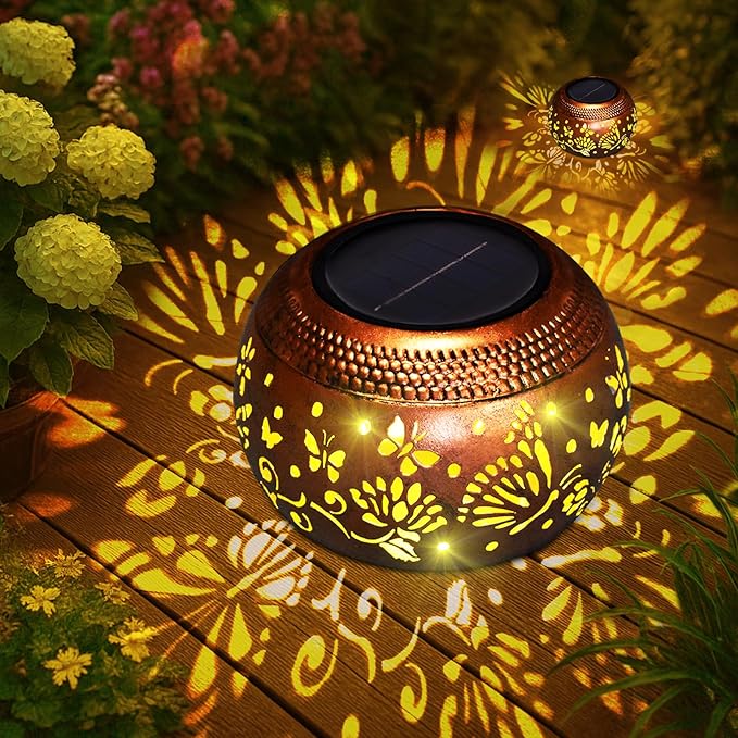 Butterfly Solar Lantern Outdoor Patio Decor, 2 Pack Retro Metal Waterproof Garden Decor Solor Lights, Birthday Gifts for Women Mom Grandma ,Yard Porch Garden Balcony Decorations