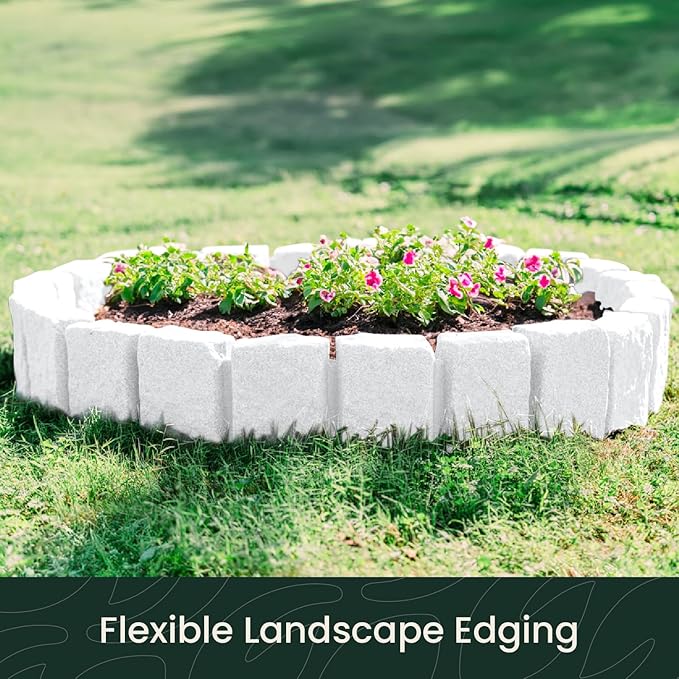 Beuta Landscape Edging | Garden Edging Border | Faux Stone Block XL for Lawn Edging, Flower Beds & Yard Edging – 1 Pack | Each Section Has 6 Blocks 48" L x 4" W x 9.5" H | 3 Spikes | Limewash