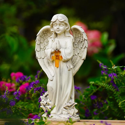 Angel Solar Garden Statues: 12.5” Cemetery Decorations for Grave Praying Angel Figurines for Outdoor Lawn Yard Patio Decor Memorial Gifts for Women