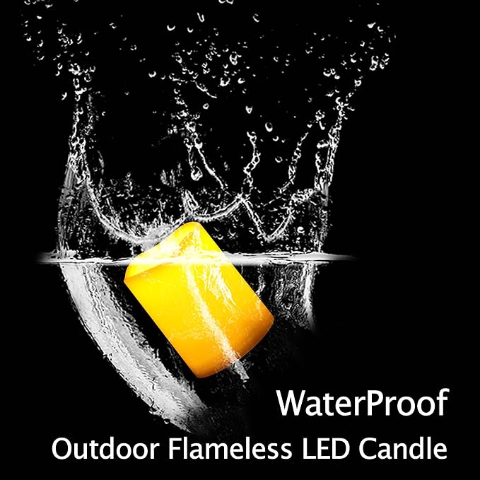 CANDLE CHOICE Waterproof Outdoor Battery Operated Flameless Candles with Timer Flickering Plastic Resin Electric LED Pillar Lights for Lantern Patio Garden Wedding Party Decorations 3x4 Inches 2 Pack