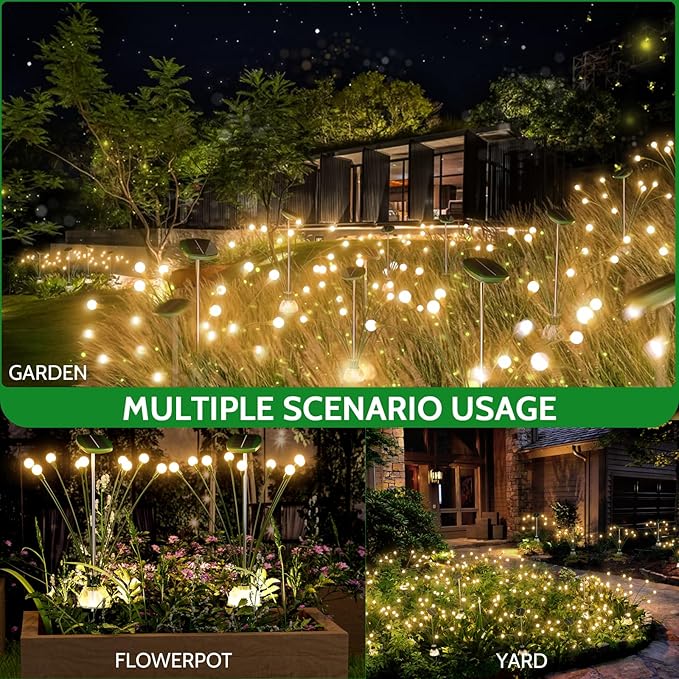 AOSEA 4 Pack Larger Bulbs Solar Garden Lights Outdoor, Solar Firefly Lights Fairy Swaying by Wind for Outside, IP67 Waterproof, for Patio Garden Yard Walkway Sidewalk, Black