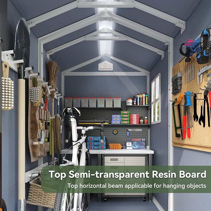 Aoxun 4'x6' Resin Outdoor Storage Shed Utility Tool Shed Storage House, Multi-Purpose Utility Tool House Applicable for Bike, Clutter Storage for Backyard, Patio - Gray