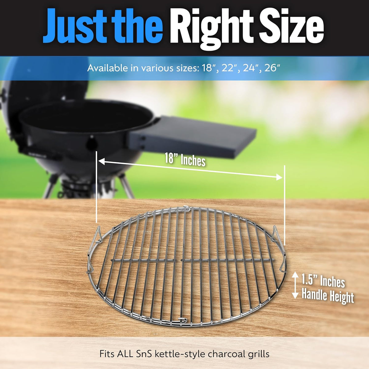 SnS Grills EasySpin Charcoal Grill Cooking Grate, 304 Stainless Steel, Large Hinged Opening, Perfect for 2-Zone Cooking, Replacement Grate Compatible with Weber & Other Grills - 18” Inches