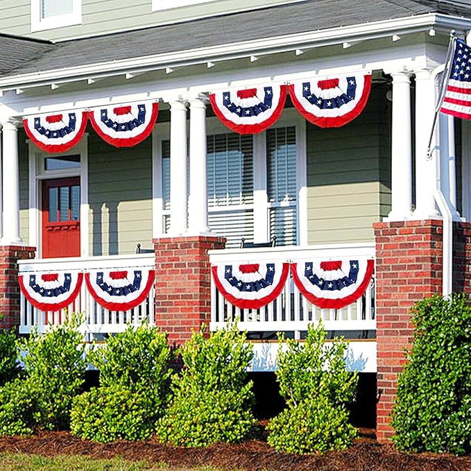 2x4 Ft American Bunting Flags Outdoor, USA Pleated Fan Flag for Outside, 4th of July Decorations Memorial Day Patriotic Flags Bunting Outdoor Indoor Decor (Set of 8)