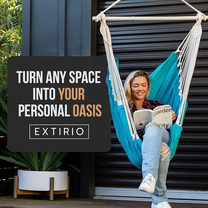 Hanging Hammock Chair Swing – Hanging Chair Outdoor & Indoor - Hammock Swing Chair – Quick & Easy Setup with Hardware Kit – Durable & Spacious Full Body Support – Holds 440 Lbs