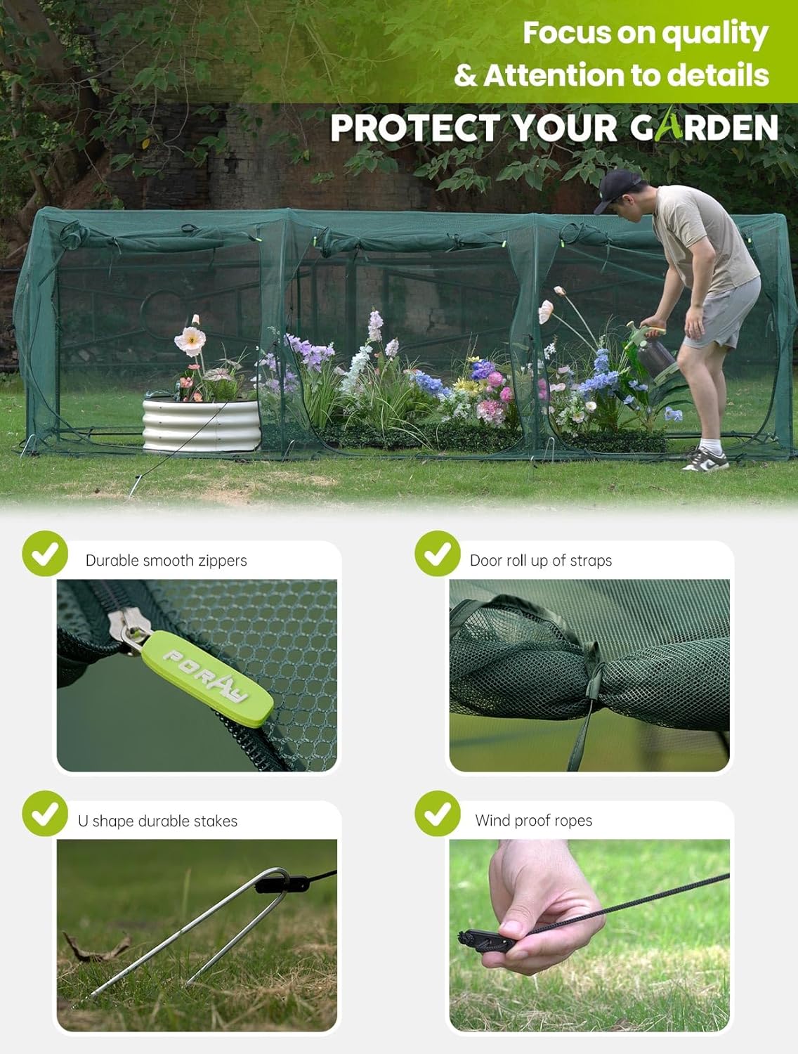Poray Large 12.3X4FT Tunnel Plant Netting Cover,4.1FT Tall Crop Cage Tomato Netting for Vegetables&Fruits,Durable Gardening Net for Plant and Animals