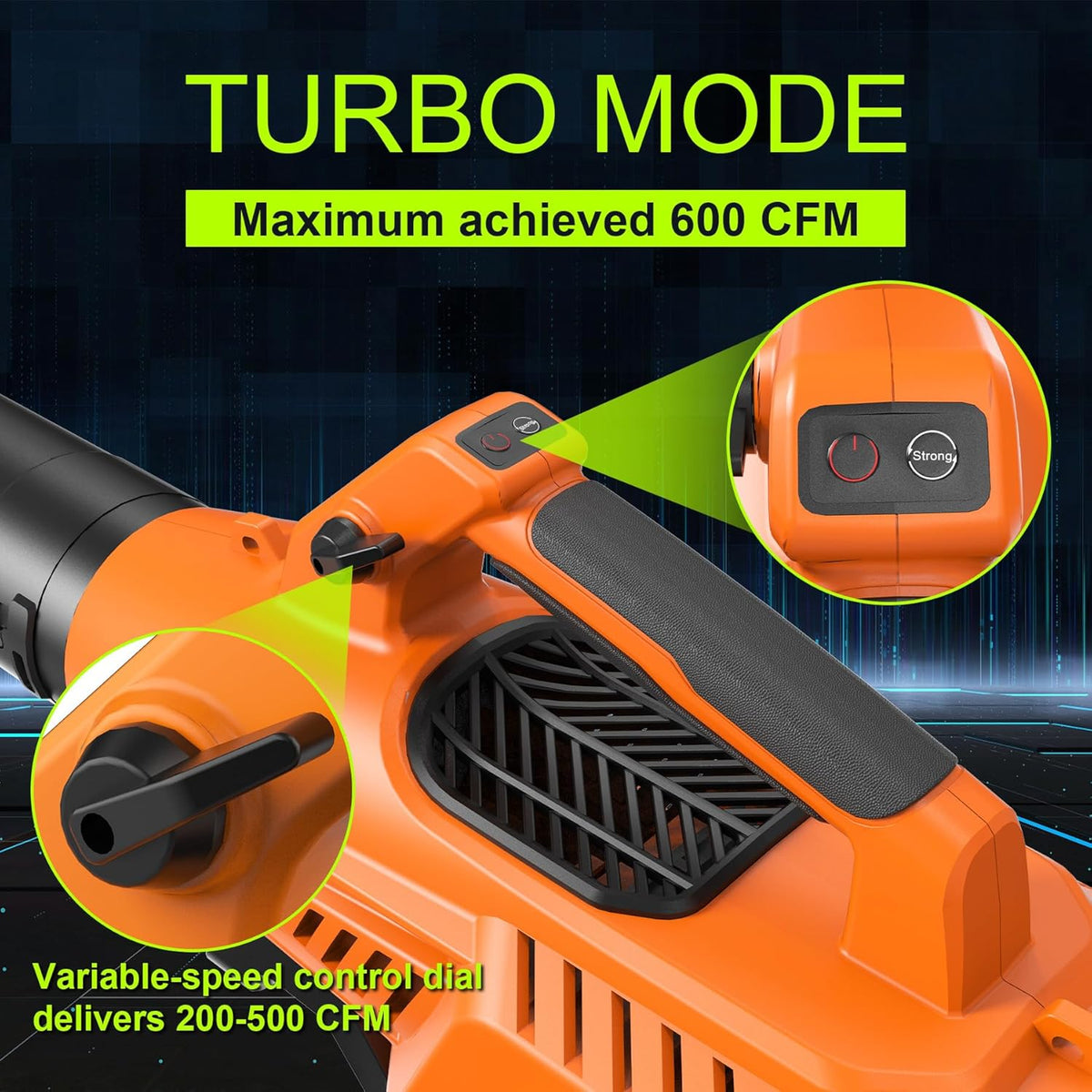 Leaf Blower Cordless with Battery - 40V Powerful Electric Leaf Blower, 600CFM &180MPH and Variable-Speed with 7.5Ah Battery and Charger for Lawn Care, Patio, Dust, Blowing Leaves (Orange)