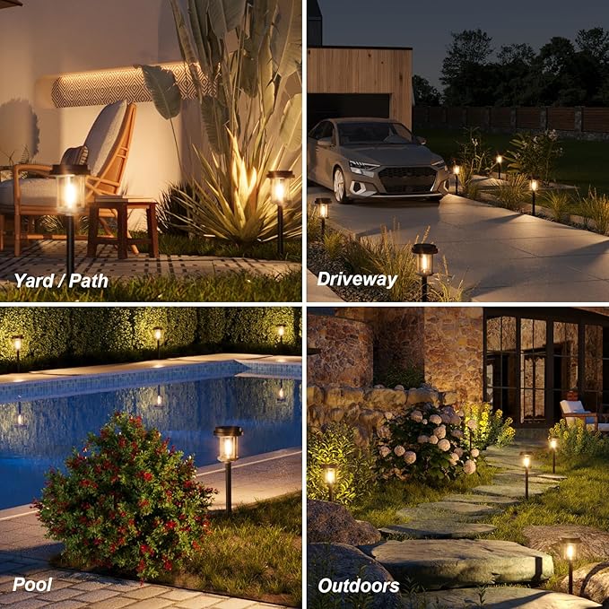 XMCOSY+ Solar Pathway Lights, 20 LM Bright Solar Light Outdoor, Waterproof Seed Glass & Metal Solar Powered Garden Lights, Outside Solar Lights for Yard Lawn Landscape Walkway(Black & Grey)