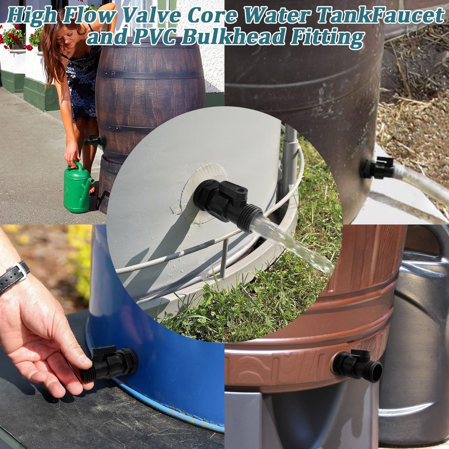 4 Pack Rain Barrel Spigot kit 3/4'' Plastic Garden Hose Shut Off Valve Kit With 3/4 GHT Bulkhead Fitting for Rain Barrels Aquariums Water Tanks Tubs Pools Spigot