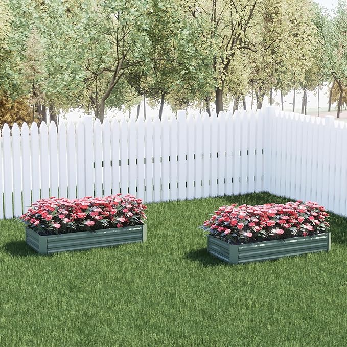 Aoodor 4 x 2 x 1 ft Outdoor Raised Garden Bed, Reinforced Galvanized Steel Planter Box for Vegetables, Flowers,Fruits and Herbs