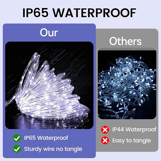 184FT 1000LED Rope Lights Outdoor, Outside LED Rope Lights Plug in String Lights Waterproof 8 Modes Clear Tube Lights for RV Camping Pool Patio Garden Christmas Tree Holiday Decoration(Cool White)
