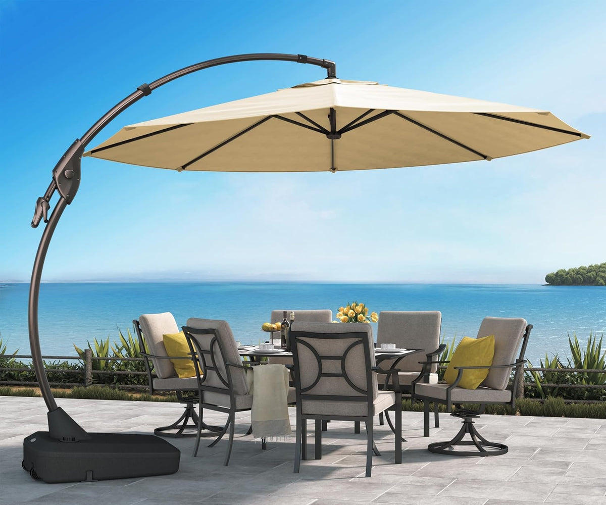Grand patio 12 FT Sunbrella Cantilever Umbrella with Base Outdoor Aluminum Offset Umbrella with Tilt Adjustment (Flax, 12 FT-SUNBRELLA)