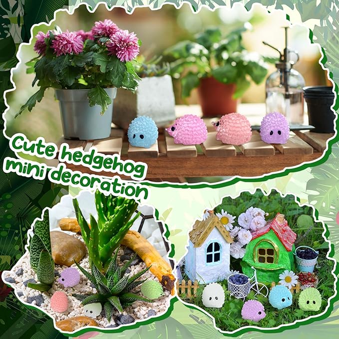 Hiboom 120 Pcs Luminous Mini Hedgehog Figurines Hedgehog Miniature Garden Ornaments Glow in Dark Mini Resin Figures Tiny Animal Figurines Bulk for Garden Micro Landscape Plant Moss DIY Fairy Decor