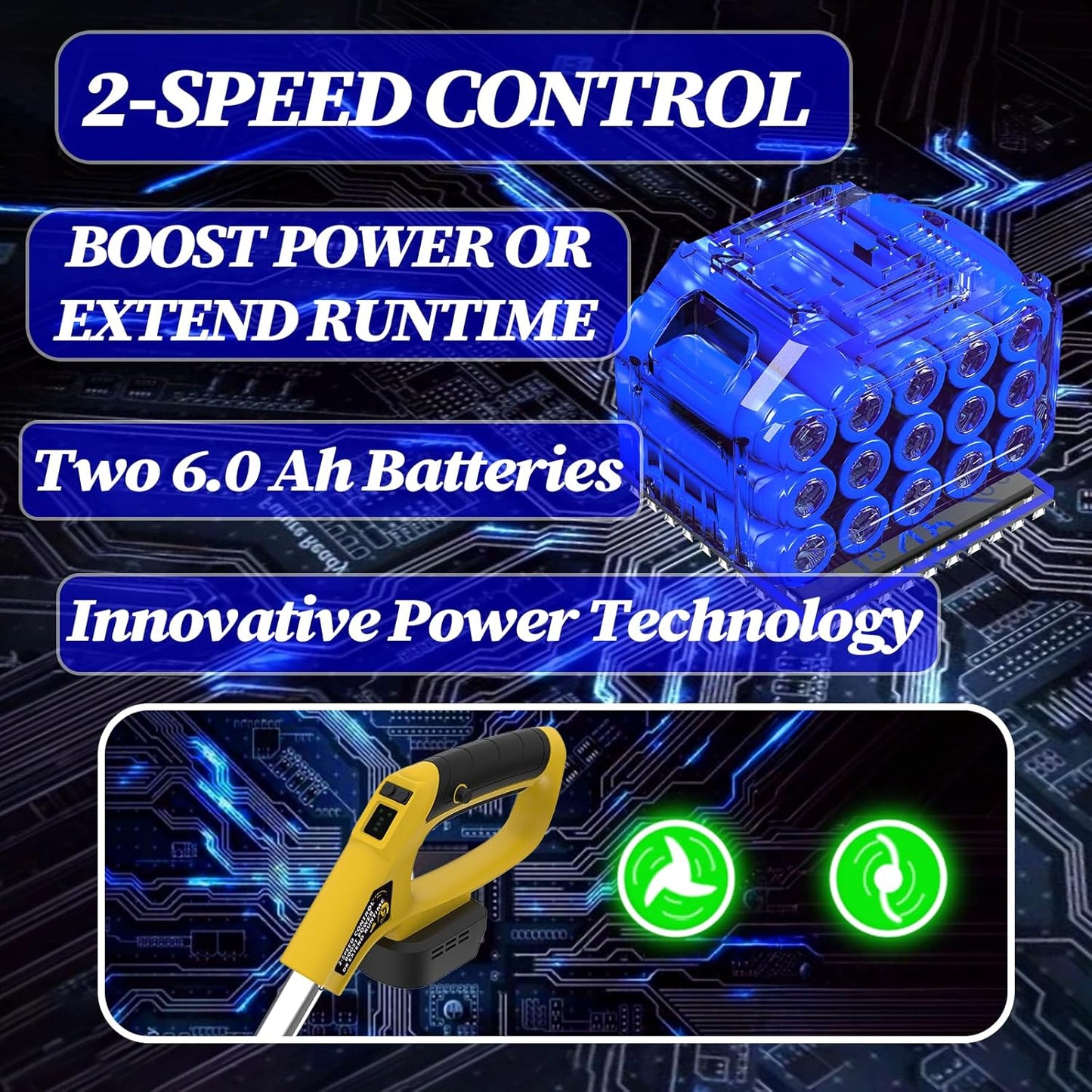 20000 RPM(6.0AhX2) Electric Weed Wacker,Dual-Durable-Line,Metal Blades,Wheel,4-in-1 Battery Powered Weed Eater Cordless+String Trimmer+Edger Lawn Tool+Brush Cutter,Weed Whacker