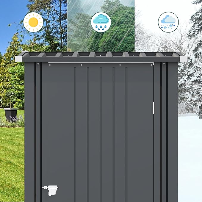 Greesum 3×3FT Outdoor Storage Shed, Metal Sheds with Sloping Roof and Lockable Single Door, Steel Tool Shed for Backyard, Bike, Patio, Garage, Lawn, Black