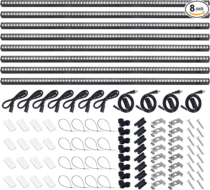 Barrina T5 Plant Lights for Indoor Growing, 3FT 128W (8 X 16W) Led Grow Light with Magnetic Design, Full Spectrum Grow Light Strip with Black Cover, Plug and Play, 5000K, 8 Packs