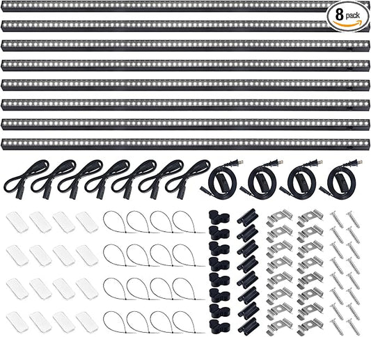 Barrina T5 Plant Lights for Indoor Growing, 3FT 128W (8 X 16W) Led Grow Light with Magnetic Design, Full Spectrum Grow Light Strip with Black Cover, Plug and Play, 5000K, 8 Packs