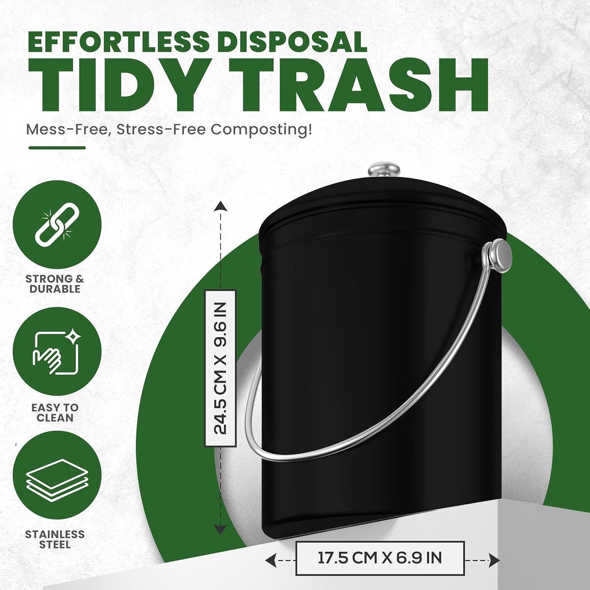 Utopia Kitchen Compost Bin for Kitchen Countertop, 1 Gallon Compost Bucket for Kitchen with Lid, Includes 1 Spare Charcoal Filter (Black)