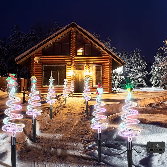 8 Pcs Solar Christmas Garden Stake Lights 8 Mode Yard Landscape Path Lights Xmas Solar Christmas Decorations Outdoor Waterproof Pathway Decor for Outside Holiday Garden Patio