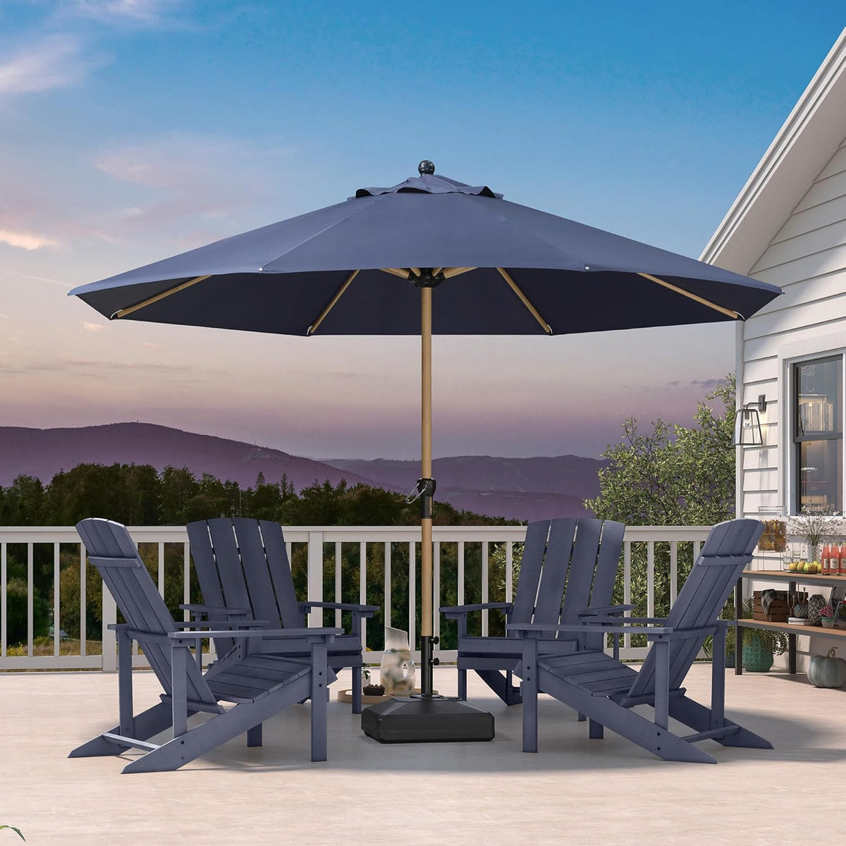 PURPLE LEAF 11 Feet Patio Umbrella with Base Outdoor Umbrella Round Market Umbrella with Crank & 8 Ribs Commercial Aluminum Table Umbrella for Outdoor Garden, Navy Blue