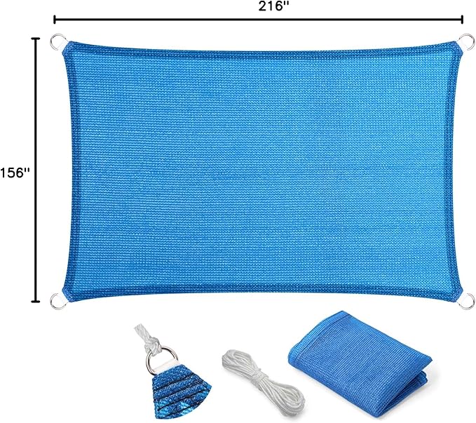 Eden's Decor Straight Flat-Edged Sun Shade Sail Rectangular 13' x 18' Blue UV-Blocking Outdoor Canopy Fabric Cloth Awning for Pergola Patio Garden Backyard Custom Size