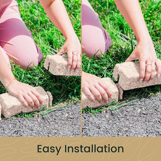 Beuta Landscape Edging | Garden Edging Border | Faux Stone Bricks for Lawn edging, Flower beds, Pathways & Yard Edging– 10 Packs | Each Section Has 6 Bricks 48"L x 4"W x 2.25"H | 30 Spikes|Cobblestone