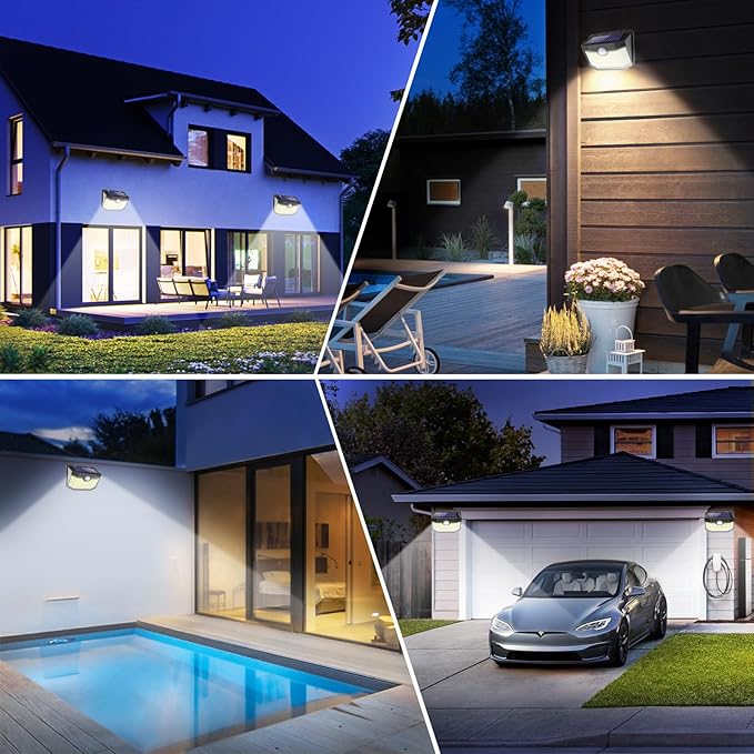 Aootek Motion Sensor Light 2 Packs, Solar Lights Outdoor Waterproof with 3 Lighting Modes Solar Powered Wall Lights Outside for Garden Patio Garage Yard Deck