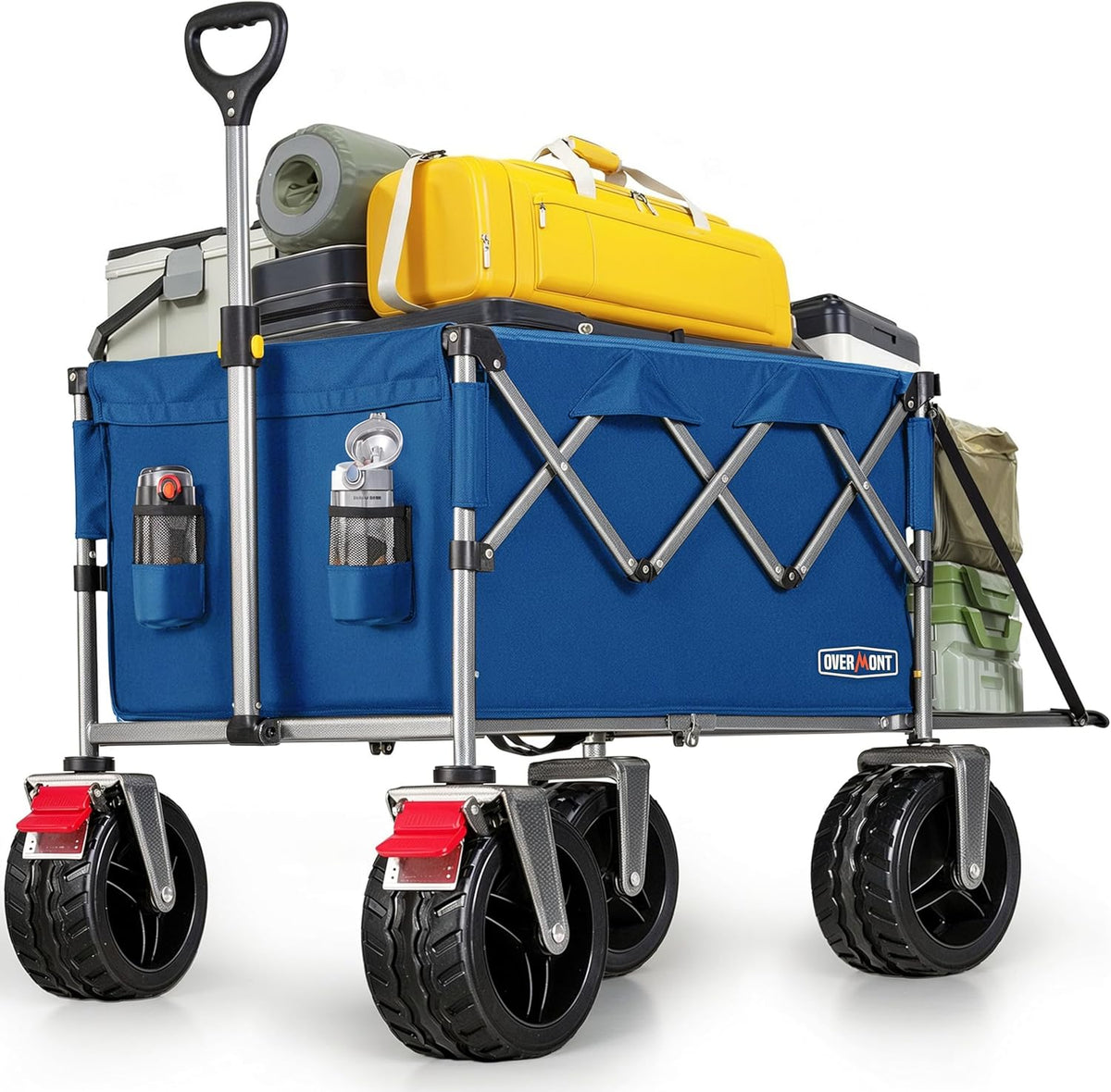 Overmont Collapsible Wagon with Tailgate - 49.2" Extended Heavy Duty Foldable Utility Wagon Folding Cart with All-Terrain Wheels for Outdoor Camping Sports Garden Beach Grocery - 300lbs Support