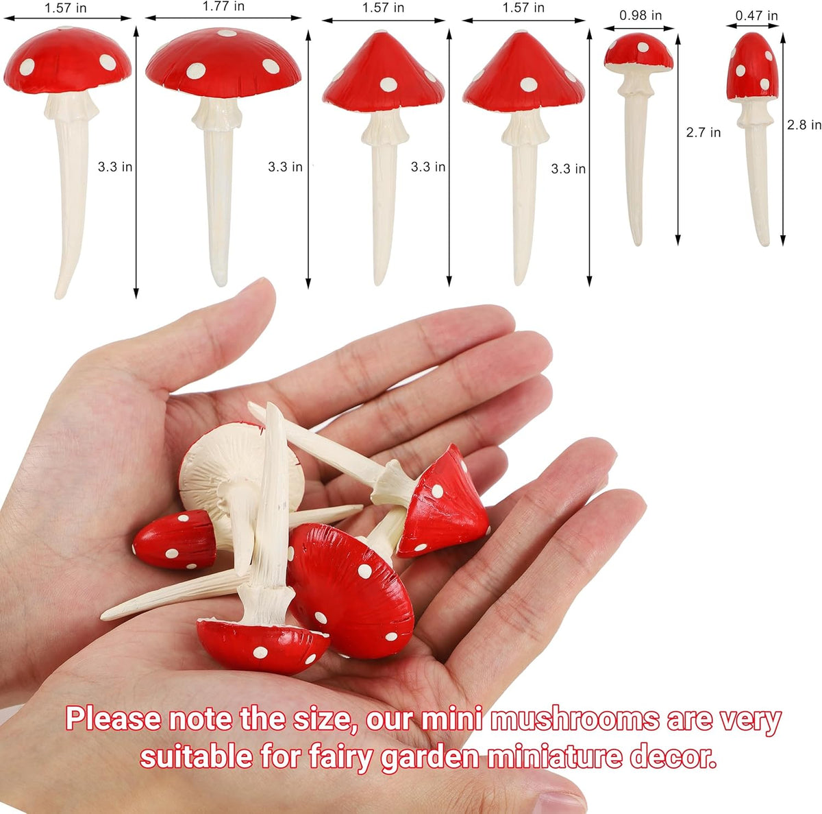Juegoal Set of 6 Fairy Garden Miniature Mushrooms Statues, Glow in Dark Mini Red Mushroom Resin Figurines, Outdoor Garden Yard Art Accessories, Fly Agarics Sculpture Lawn Ornament Decorations