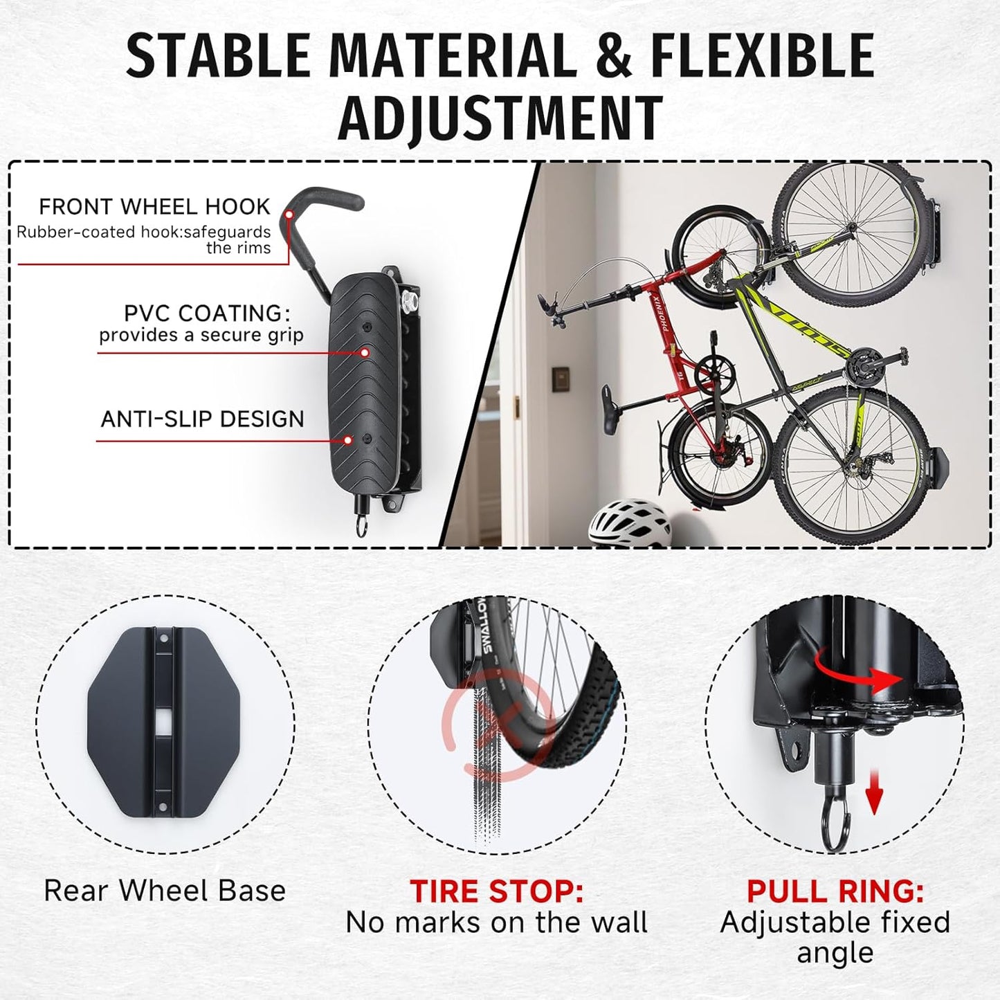 Bike Rack Garage,Bike Wall Mount, 150° Swivel & Space-Saving Vertical Bike Hangers for Storage, Sturdy Bike Stand Holds Up to 66lbs, Easy to Install, 2 Pack