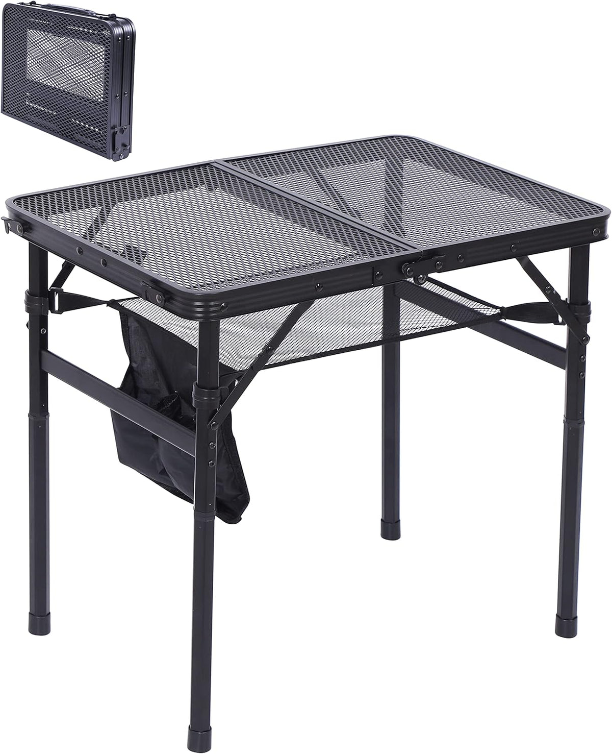 Nice C Table for Grill, Outdoor Table, Camping Table, Outdoor Cooking Table, Picnic Tables, Card Table Adjustable Height, Mesh Bag, Carry Handle (47.3” x 23.7“ x 14.7”/24.2“ Black)