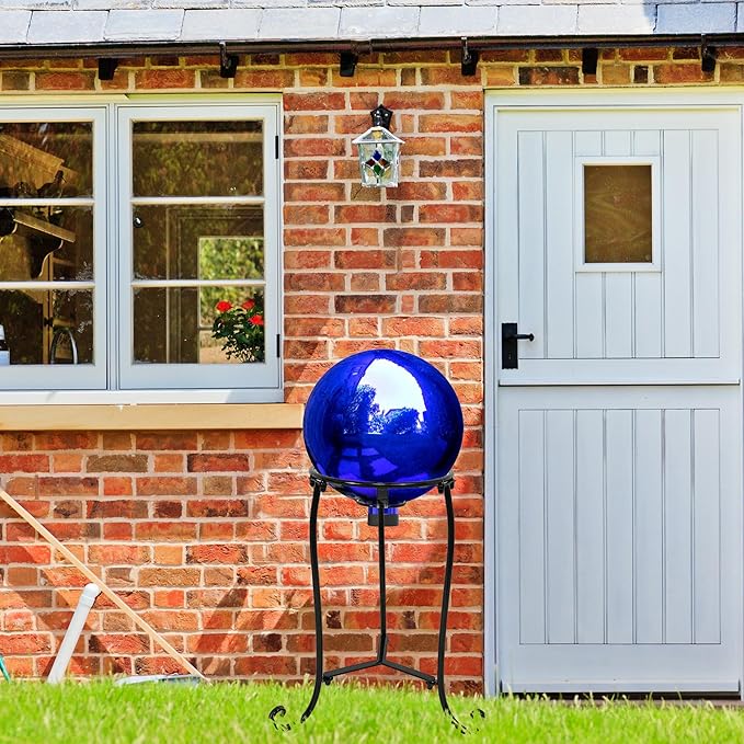16" Tall Gazing Ball Stand for 10-12 inch Balls, Black Metal Gazing Globe Display Holder Stands for Outdoor Garden Clearance, 9" L x 9" W x 16" H
