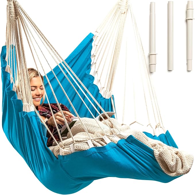 Hanging Hammock Chair Swing – Hanging Chair Outdoor & Indoor - Hammock Swing Chair – Quick & Easy Setup with Hardware Kit – Durable & Spacious Full Body Support – Holds 440 Lbs
