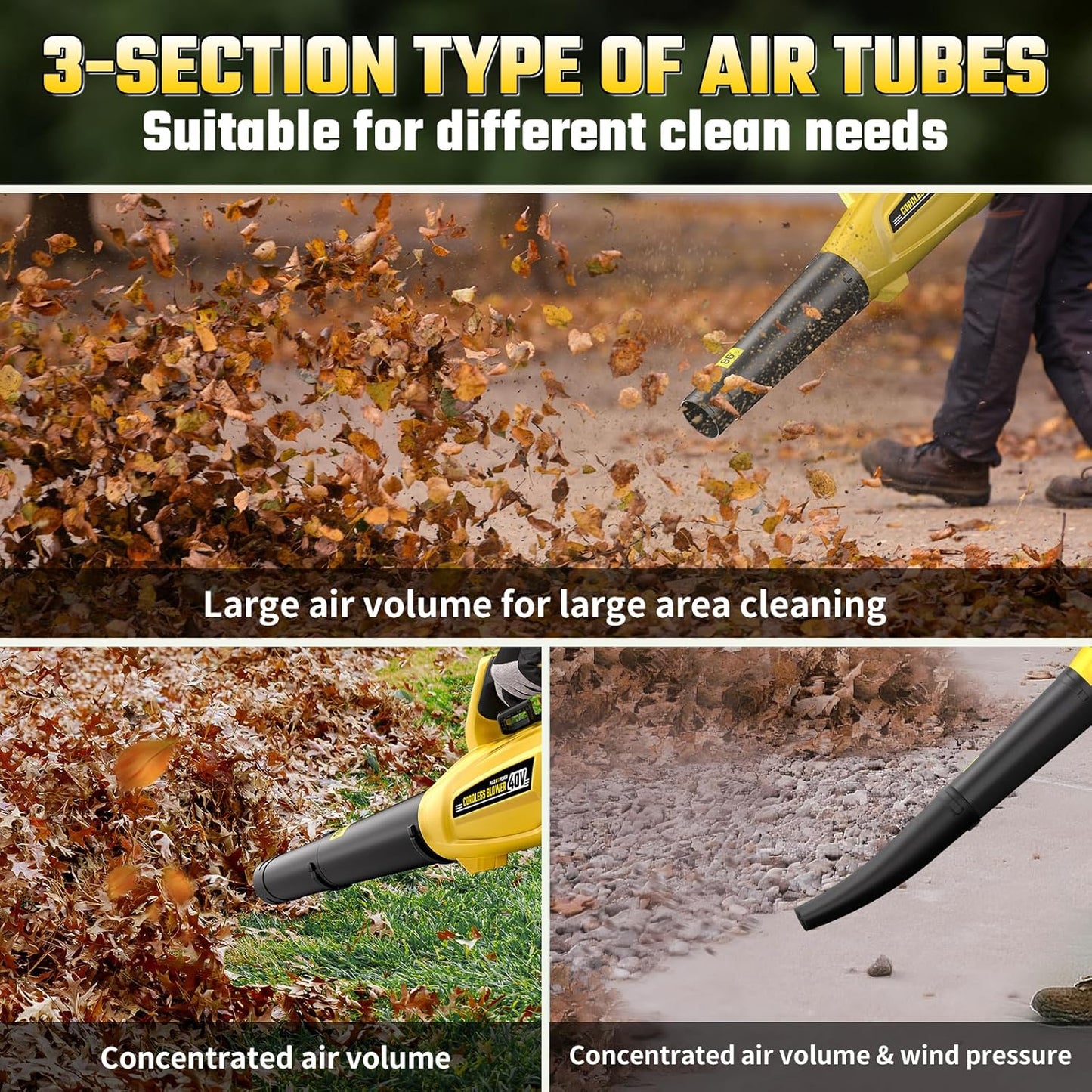 40V Leaf Blower Cordless with 2 X 5.0Ah Batteries and Charger, 40V Powerful Brushless Motor Up to 680CFM Blower for Lawn Care, 4-Variable Speed Turbo Mode with Power Boost