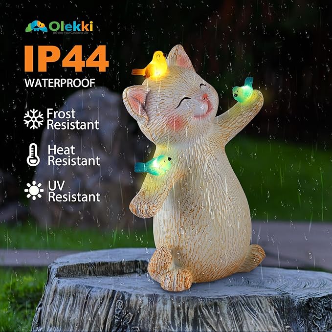 Cat Solar Light for Garden Decor - Outdoor Cat Figurines with Solar Lantern for Yard Patio Lawn Balcony Ornaments - Garden Gifts for Mothers Day, Grandma, Easter