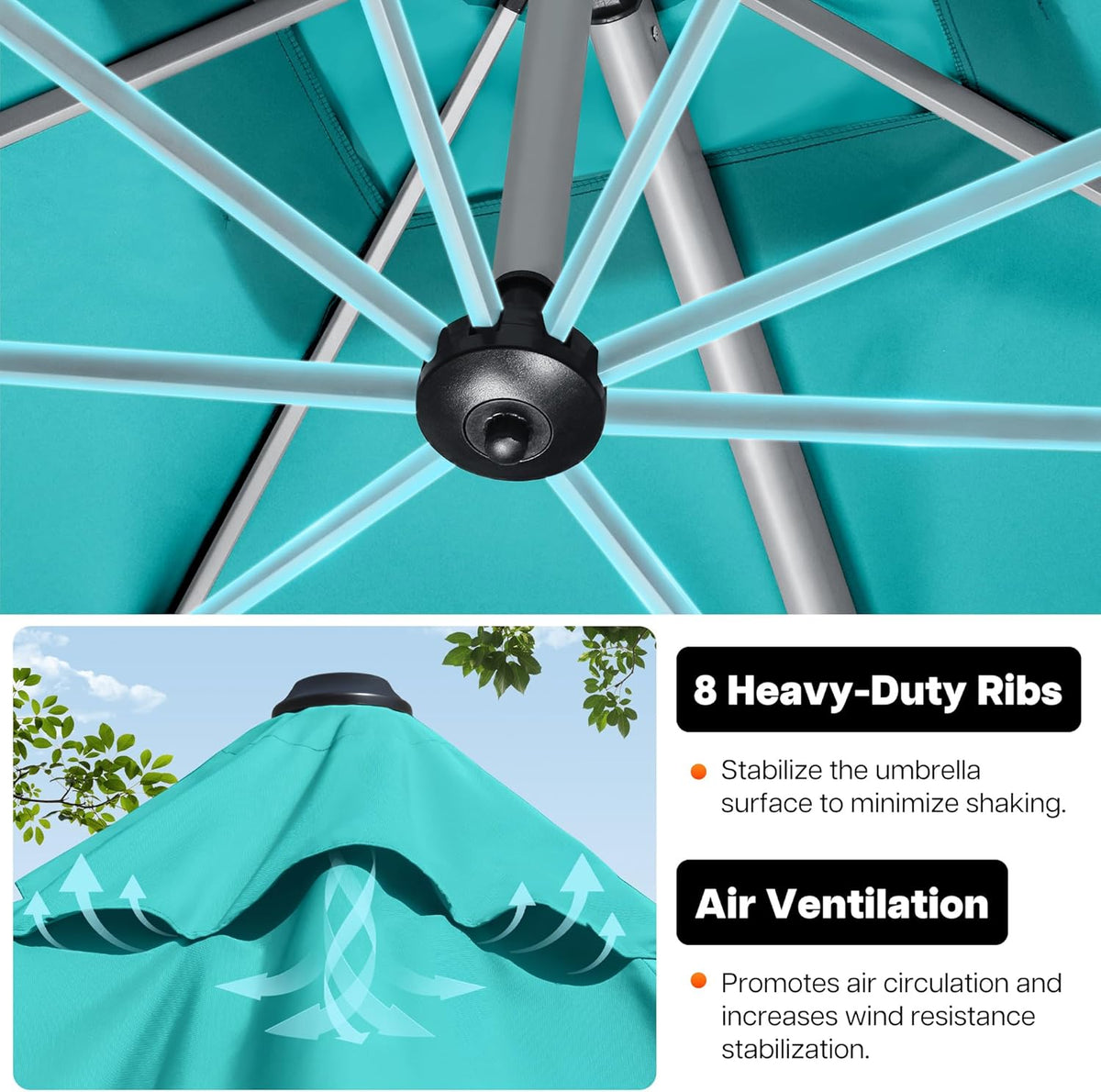 Patio Umbrella, 9' X 12' Outdoor Cantilever Umbrella with 360-degree Rotation for Garden, Deck, Backyard, Pool and Beach, Turquiose