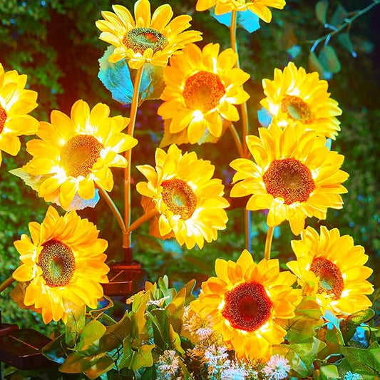Brightown Outdoor Solar Garden Lights - 4 Pack LED Solar Flower Lights with Larger & More Realistic Sunflowers, Bigger Solar Panel, Waterproof Solar Lights for Outside Yard Patio Garden Decorations