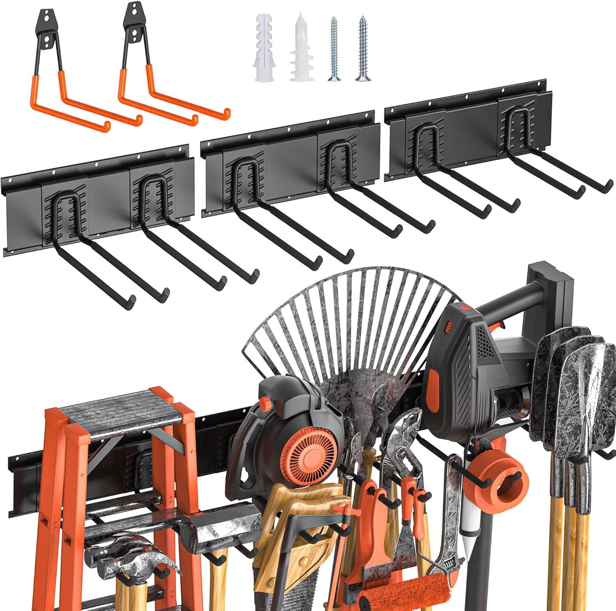 Garage Storage, Ultimate Wall-Mounted Garage Organizer for Men 48Inch, Heavy Duty 440lbs Tool Rack with Adjustable Metal Hooks Yard, Shed & Workshop Storage for Tools, Bikes, Snowboards Gift