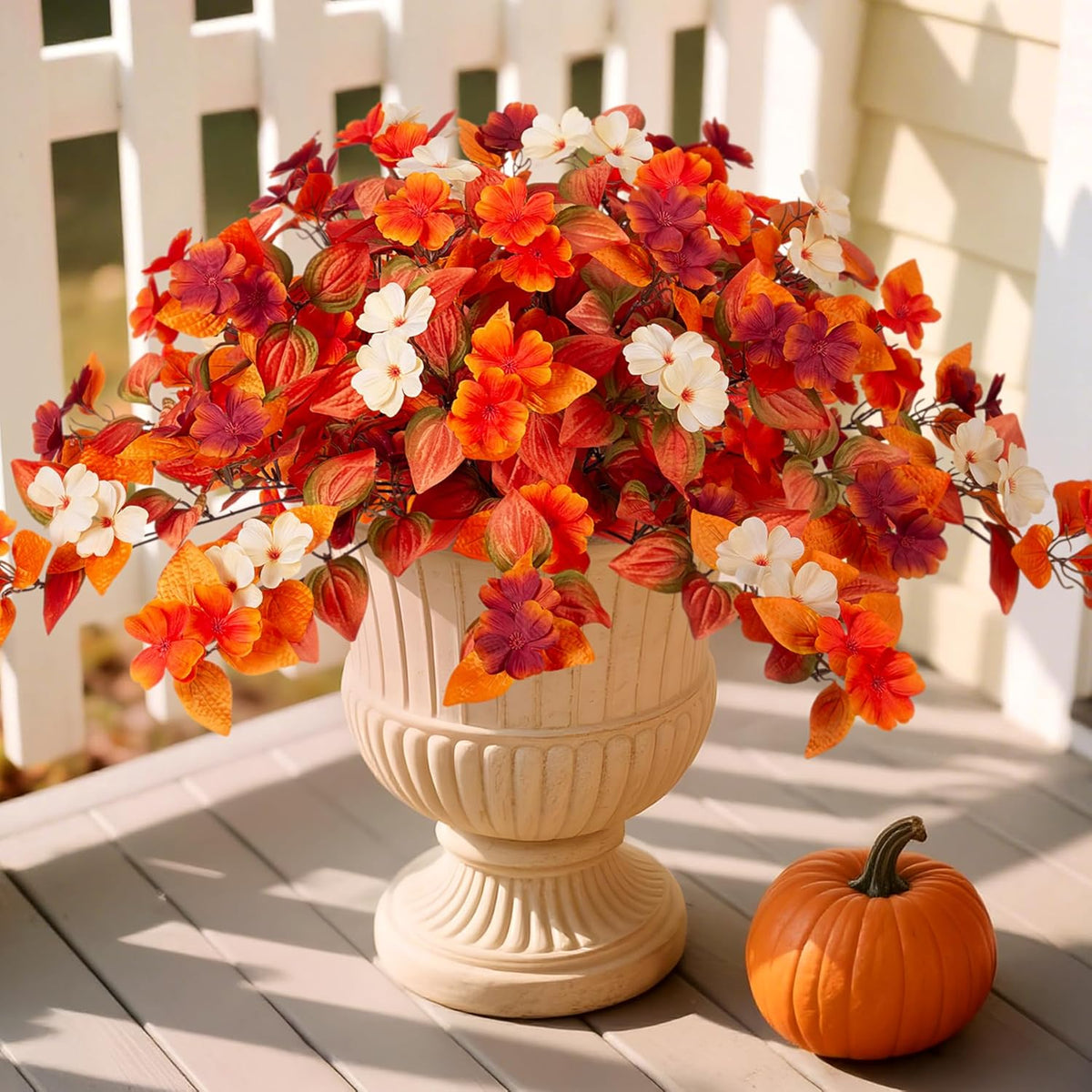 Fake Fall Flowers Artificial for Decoration 2PCS Faux Silk Fall Flowers Plants for Outdoors Outside Planters UV Resistant Looks Real for Front Door Porch Patio Garden Decor