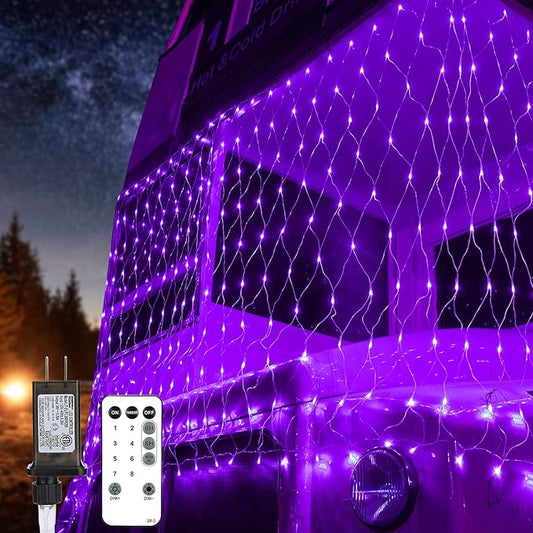 BrizLabs Christmas Net Lights, 11.8ft x 4.9ft 360 LED Christmas Bush Lights with Remote & Timer, 8 Modes Purple Mesh Lights Connectable Christmas Lights Outdoor for Christmas Bush Tree Yard Garden