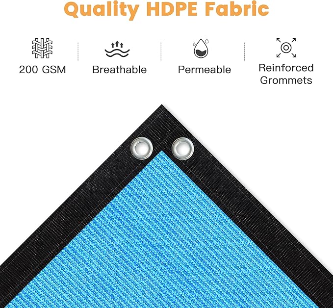 VICLLAX Shade Fabric Sun Shade Cloth with Every 2 FT Grommets for Patio Garden Pergola Cover Canopy 14x18 FT, Mixed Turquoise