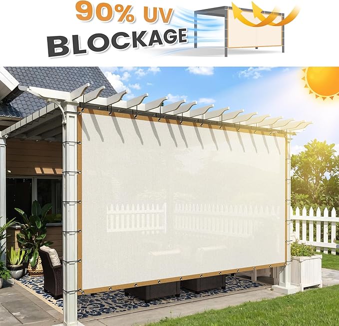 VICLLAX Shade Fabric Sun Shade Cloth with Every 2 FT Grommets for Patio Garden Pergola Cover Canopy 12x17 FT, Cream