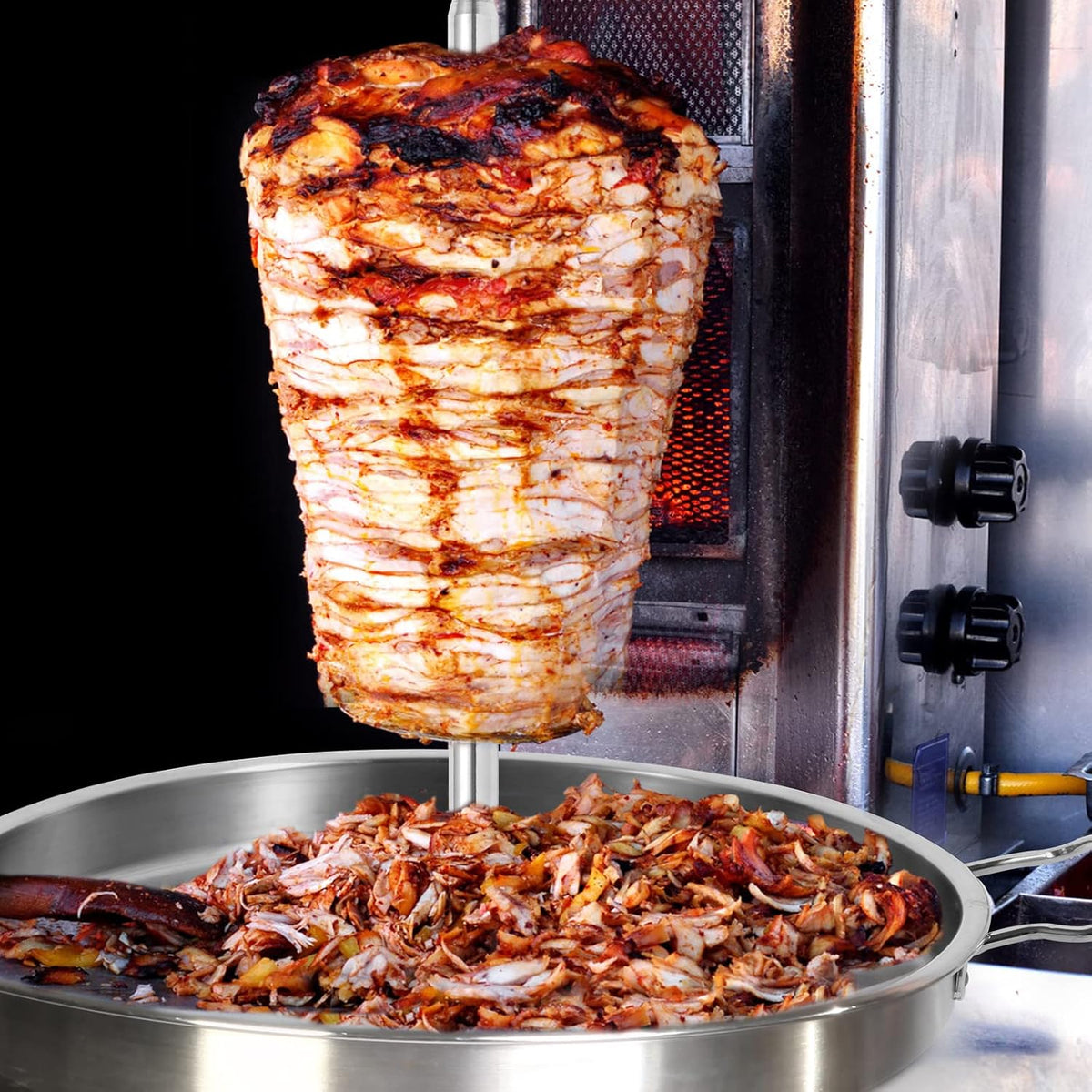 DAKOS Upgraded Thicken Stainless Vertical Skewer Griddle, Barbecue Grill Stand, Vertical Skewer Grill, Great for Tacos Al Pastor, Tacos, Whole Chicken (15.27 x 13.39 x 2.83)