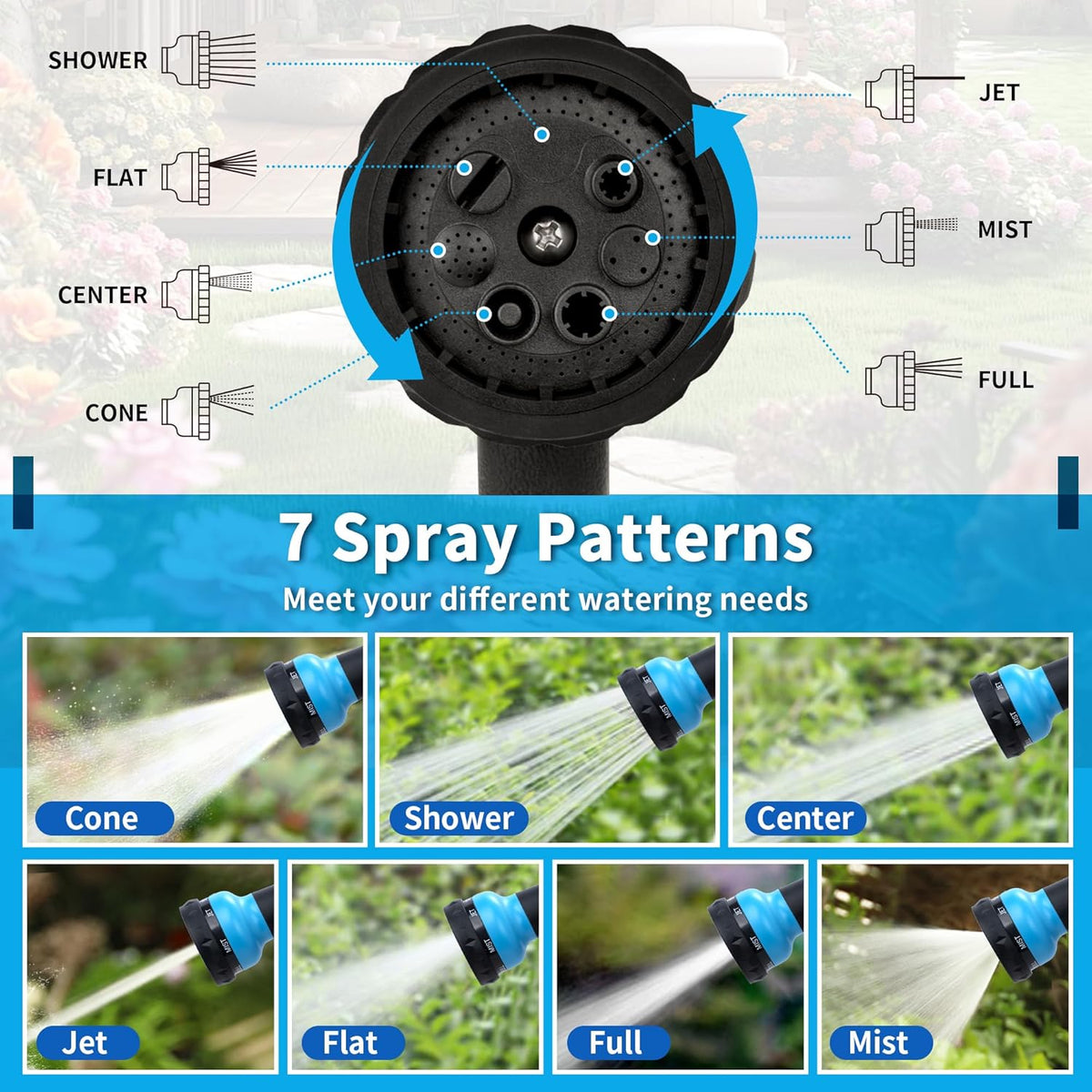 NEXCOVER Hose Nozzle, Garden Hose Nozzle - 7 Adjustable Watering Patterns, Heavy Duty Hose Nozzle Sprayer, Garden Sprayer Hose Attachment for Car Washing,Watering Plants,Pets Showering,Lawns Cleaning